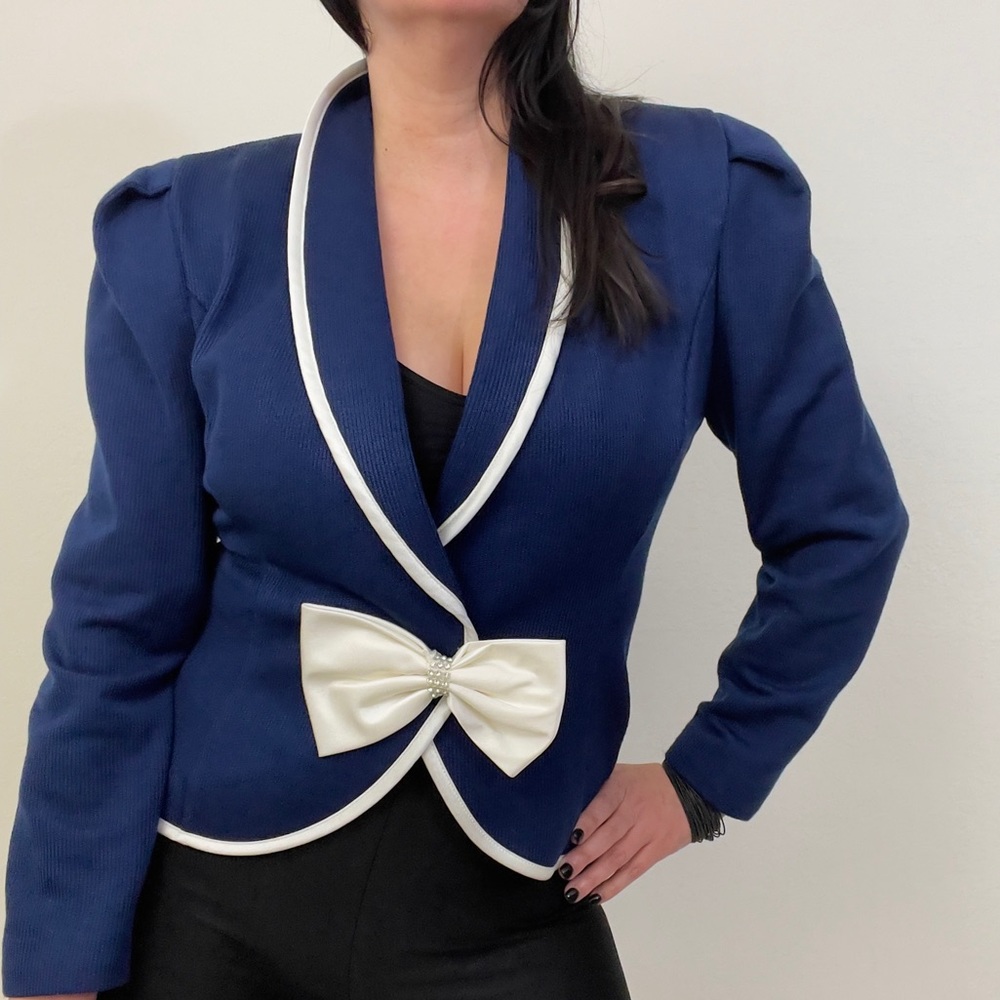 Vintage Leslie Fay Blue Cardigan with bow